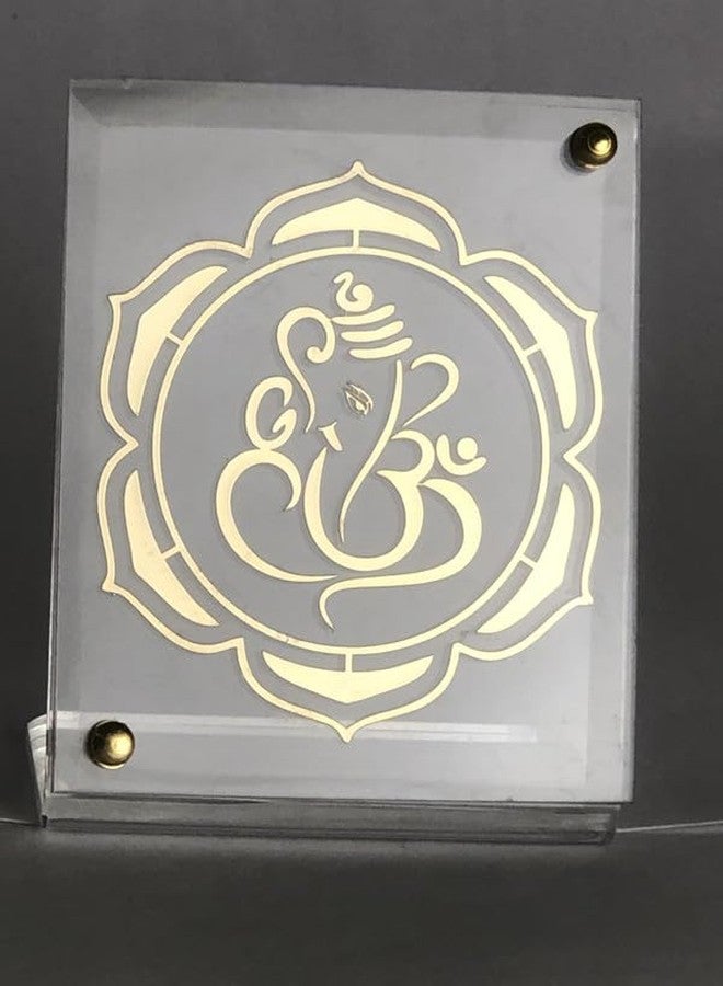 shree kreations Gold Plated Ganapati Ji Frame For Tabletop & Car Dashboard Showpiece on Acrylic Stand for Home, Puja Room & Office | Ganesh Bappa Idol for Car Decor Accessories - Image 1
